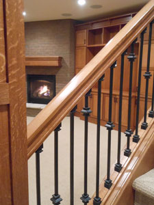 Staircase with fireplace